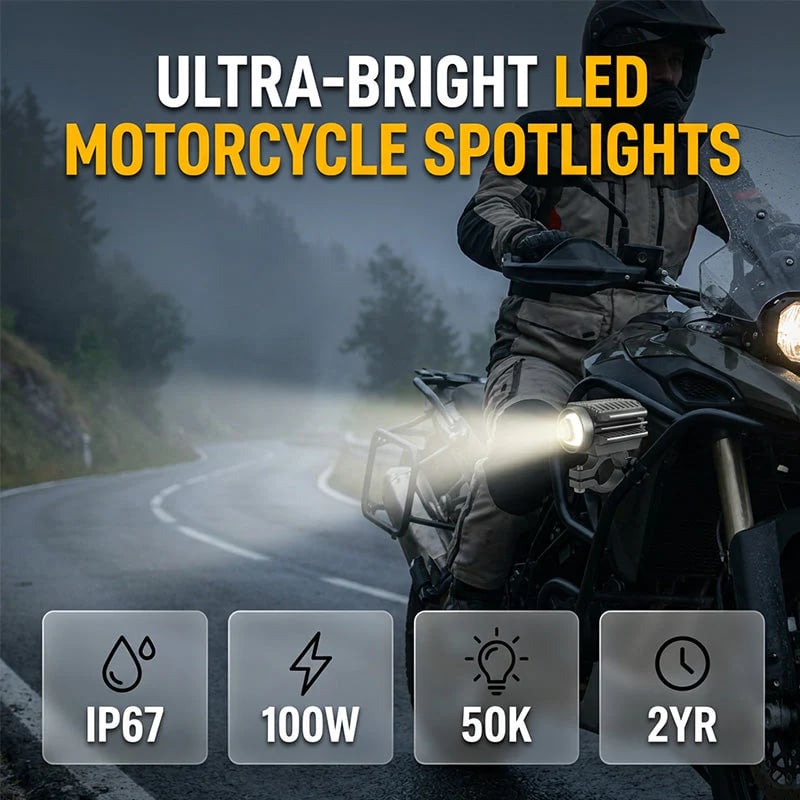 ⏰Universal Motorcycle LED Spotlight Dual Color Auxiliary Driving Light