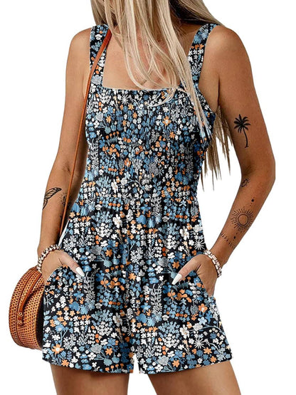 💃Women's Summer Square Neck Sleeveless Loose Casual Short Smocked Romper