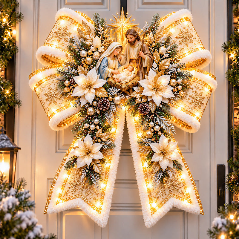 🙏🎀 Christian Christmas Blessing Bows – Lighted Religious Christmas Door Hangers