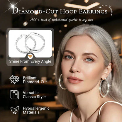 🎉 BUY 1 GET 1 FREE 🎁 Diamond-Cut Hoop Earrings for Women – Elegant, Sparkling 💎ond-Cut Hoop Earrings for Women