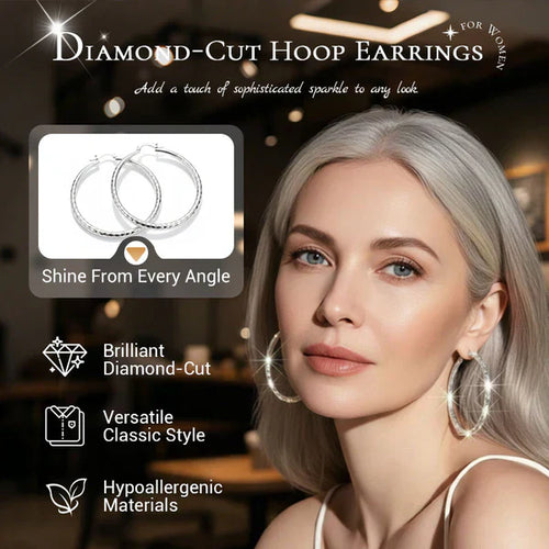 🎉 BUY 1 GET 1 FREE 🎁 Diamond-Cut Hoop Earrings for Women – Elegant, Sparkling 💎ond-Cut Hoop Earrings for Women