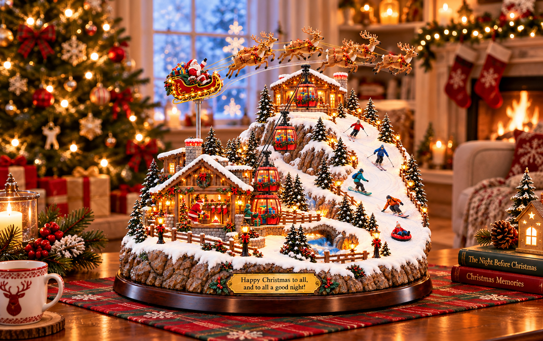 Christmas village in a cozy living room setting