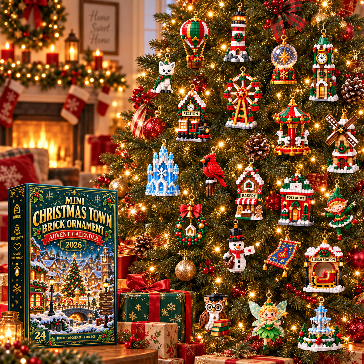 ⏳ Last day to save 49% – 🎄 Mini Christmas Town Brick Ornament Advent Calendar | 24 unique festive buildable town‑themed designs with hanging loops—perfect for decorating Christmas trees, wreaths, and holiday displays 🧱