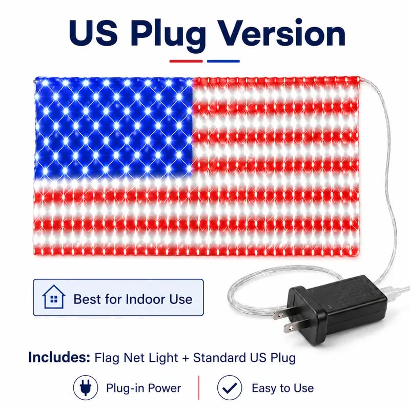 ⚡Hot Sales 🔥Solar American Flag Lights Outdoor American Flag Net Lights
