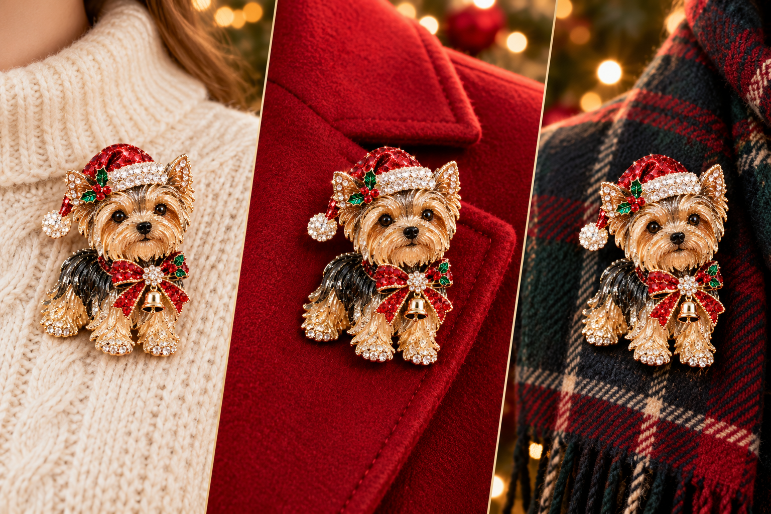Dog brooch styling on winter clothing