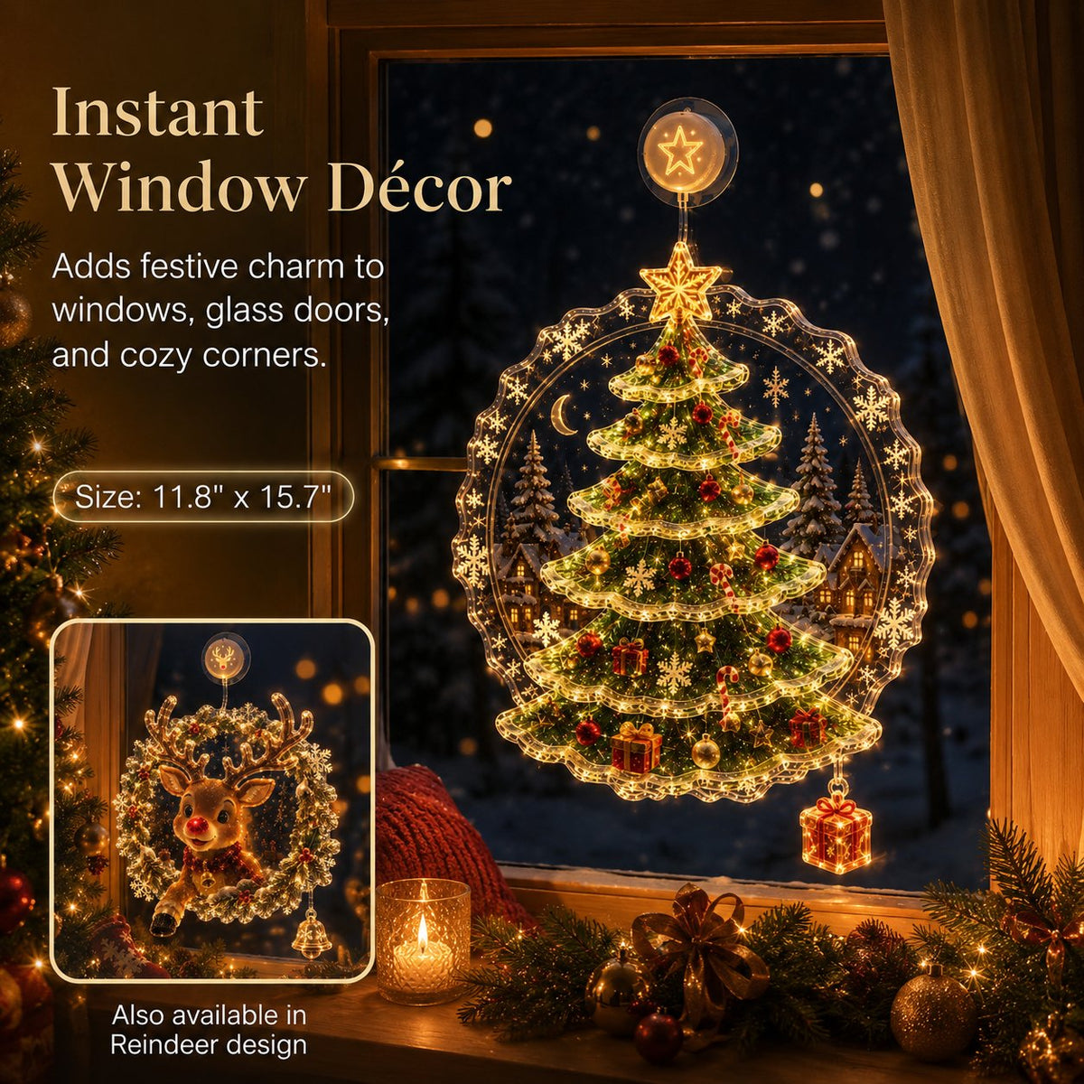 ✨⏳ Last Day 49% OFF – 🎄Lighted Christmas Window Decoration with Suction Cup | Warm LED Window Light with Double-Layer Design & Multiple Festive Styles ✨