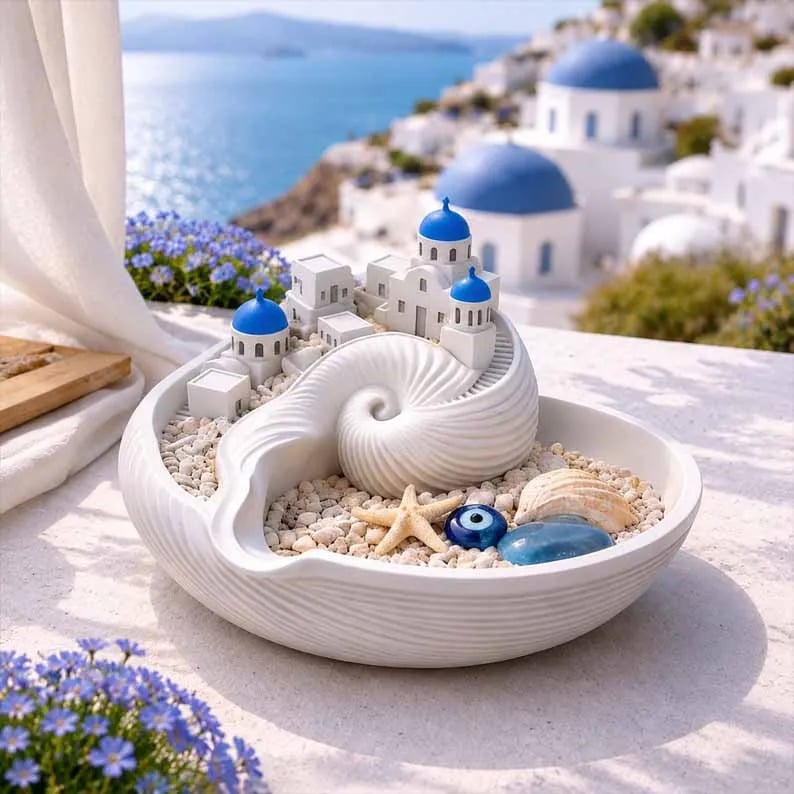 🔥Last Day 50% OFF – 🌊 Hand-Painted Santorini Catchall Bowl | Limited Coastal Decor ✨