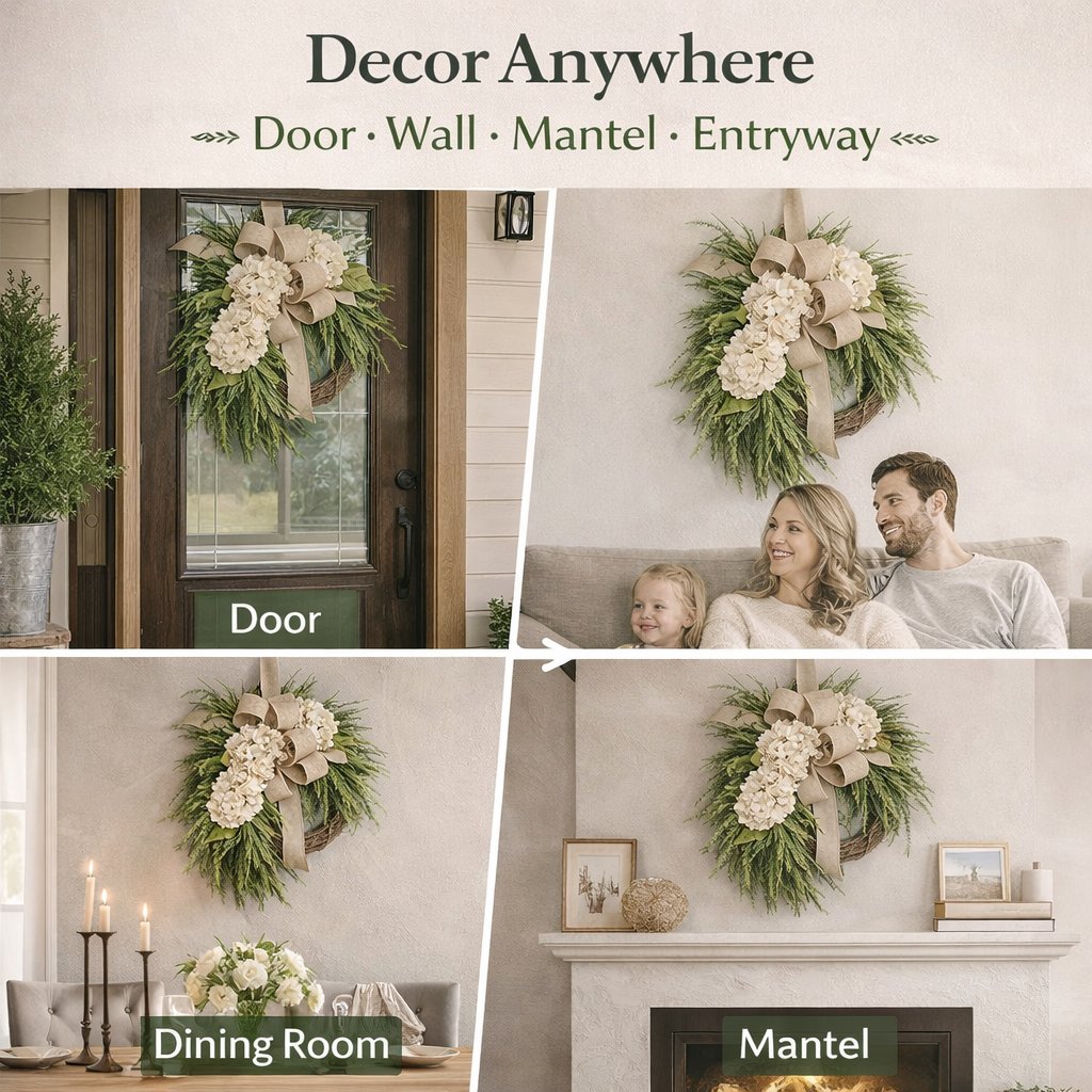 🌸Handcrafted Hydrangea Wreath – The Perfect All-Season Front Door Decor