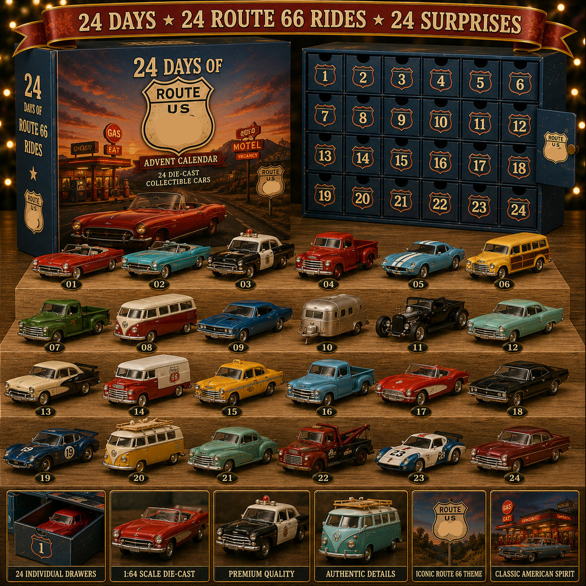 24 Days of American Car Legends Advent Calendar – 24 Die-Cast Collectibles