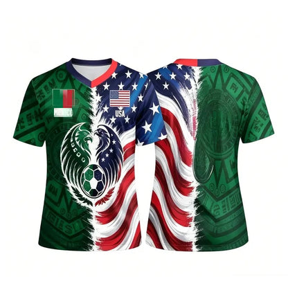 Full Half USA Half Mexico Flag Split Print Soccer Jersey