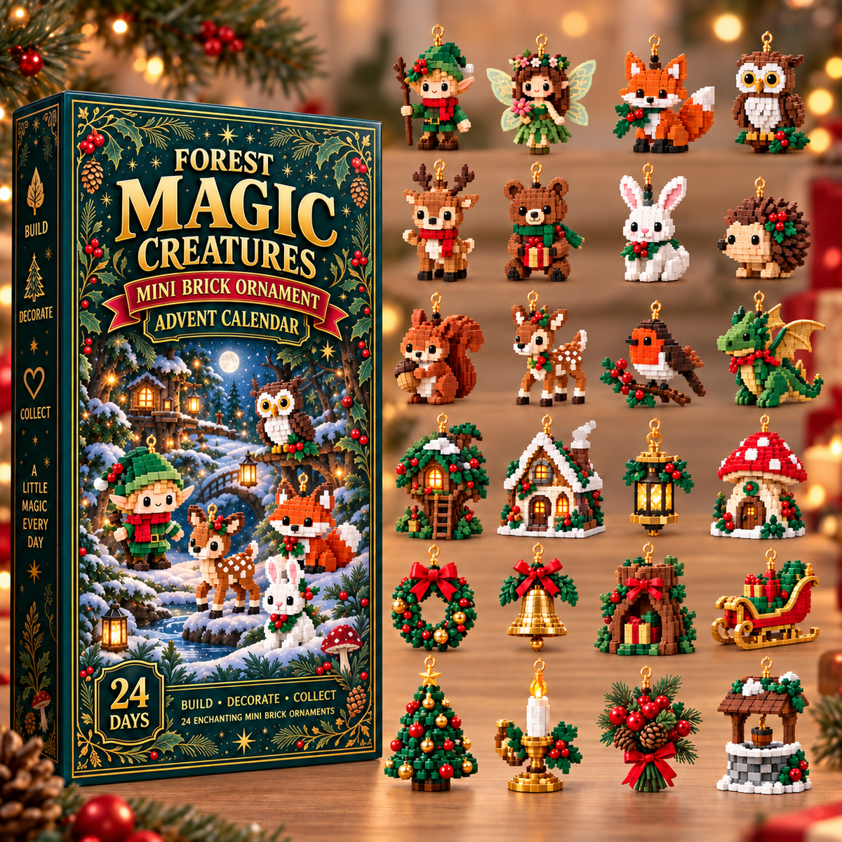 ⏳ Last day to save 49% – 🎄 24‑Day Forest Magic Creatures Ornament Advent Calendar | 24 collectible buildable forest fantasy brick decorations with hangers—perfect for holiday wreaths, mantel styling and Christmas tree trimming 🧝
