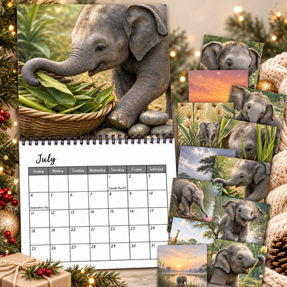 Baby Elephant 2027 Wall Calendar – Cute Baby Elephant Art Calendar, Gift for Wildlife Animal Lovers