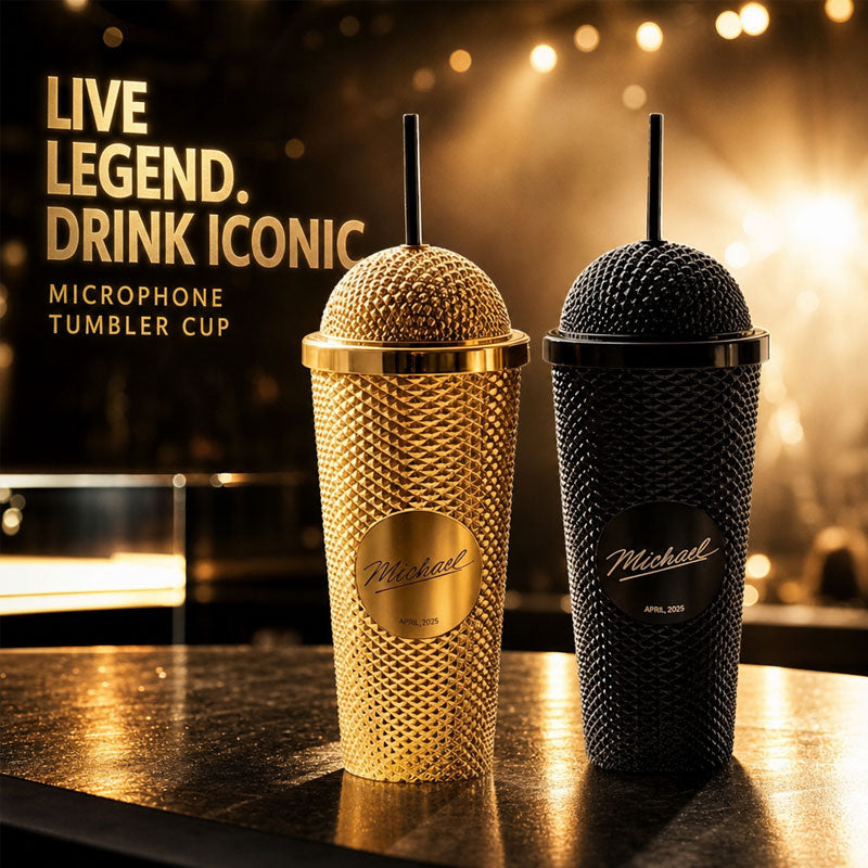 Superstar Microphone-Shaped Tumbler | Unique Gold & Black Drinkware