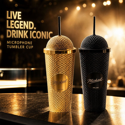 Superstar Microphone-Shaped Tumbler | Unique Gold & Black Drinkware