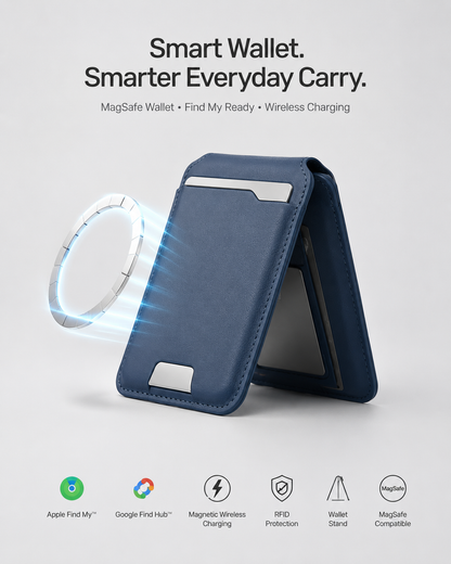 Smart MagSafe Wallet Made of Genuine Nappa Leather – with Apple Find My™ & Google Find Hub™, RFID Protection, and Wireless Charging.