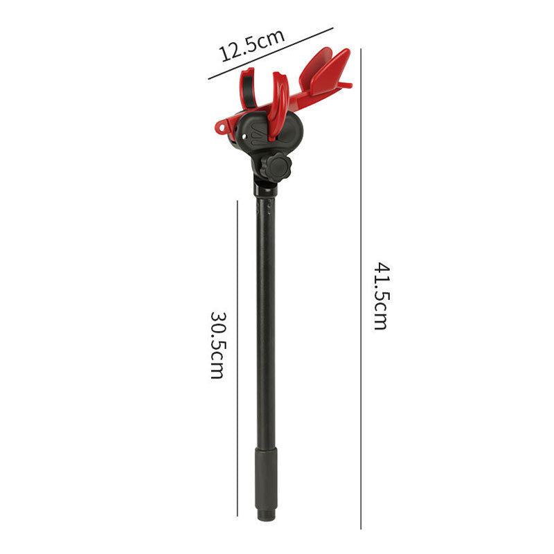 Adjustable fishing rod holder with ground spike for shore fishing