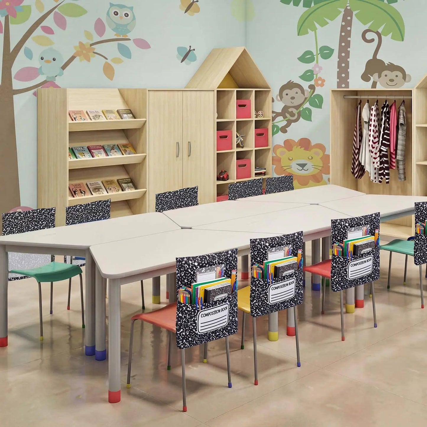 🌈 Classroom Chairback Storage Pockets with Name Slots✏️📚