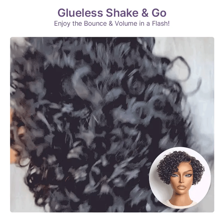 Luvme Hair water wave pixie cut wig with short curly style, HD lace, glueless, minimalist design, suitable for new customers.
