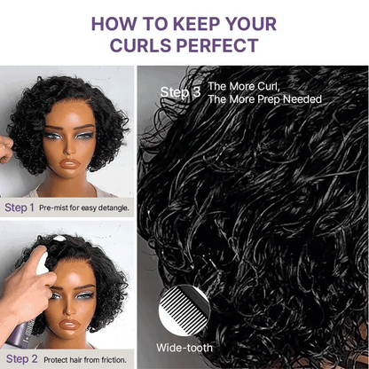 Luvme Hair water wave pixie cut wig with short curly water wave style, HD lace, glueless, minimalist design, natural curly texture