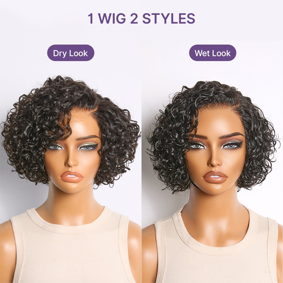 Luvme Hair water wave pixie cut wig with short curly water wave style, glueless HD lace, minimalist design, natural hair appearance