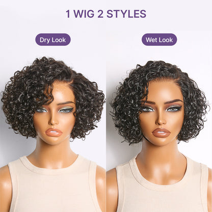 Luvme Hair water wave pixie cut wig with short curly water wave style, glueless HD lace, minimalist design, natural hair appearance