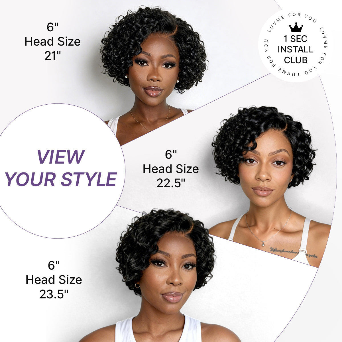 Luvme Hair water wave pixie cut wig with short curly water wave style, glueless HD lace, minimalist design, natural hair appearance