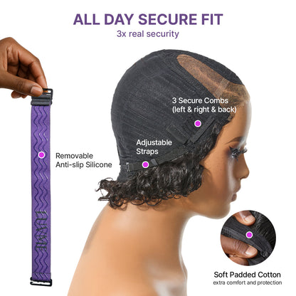 Water Wave Pixie Cut wig by Luvme Hair featuring short, curly, glueless HD lace with a minimalist water wave style.
