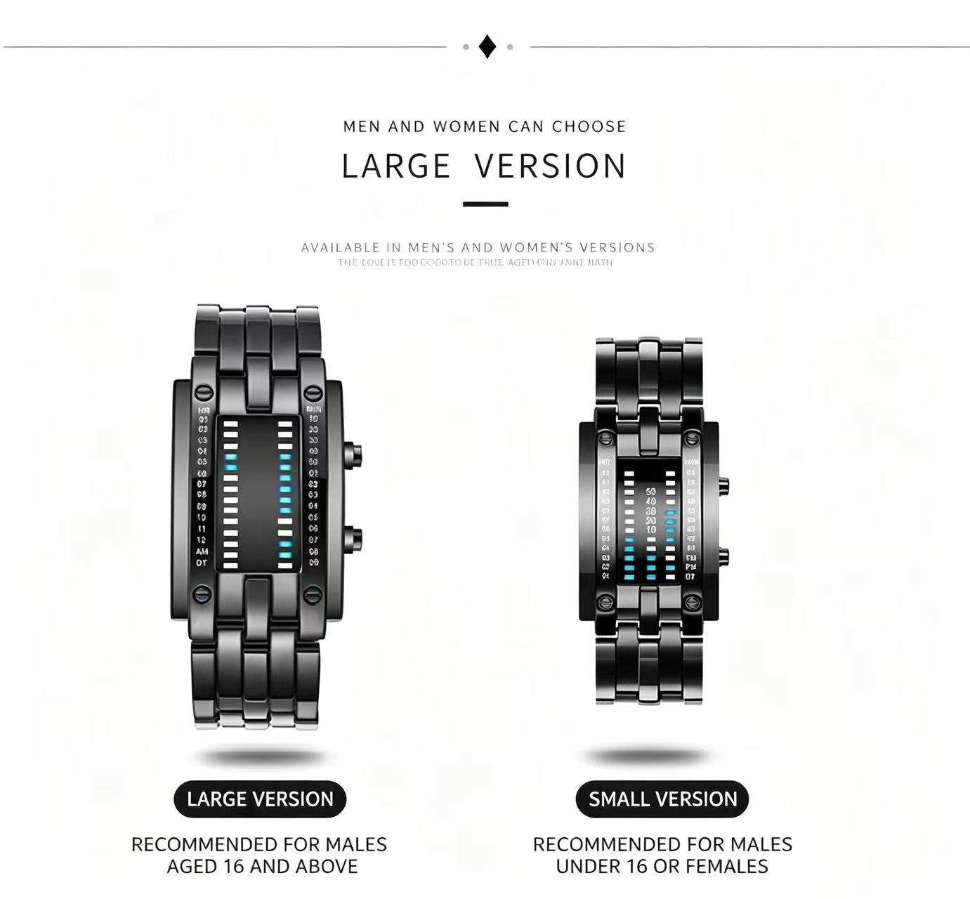 🔥Binary LED Digital Watch, Square Face with Zinc Alloy Band, Unisex Casual Timepiece