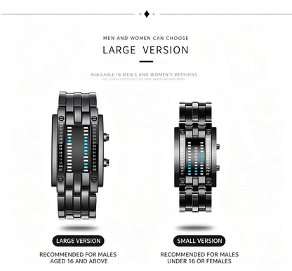 🔥Binary LED Digital Watch, Square Face with Zinc Alloy Band, Unisex Casual Timepiece