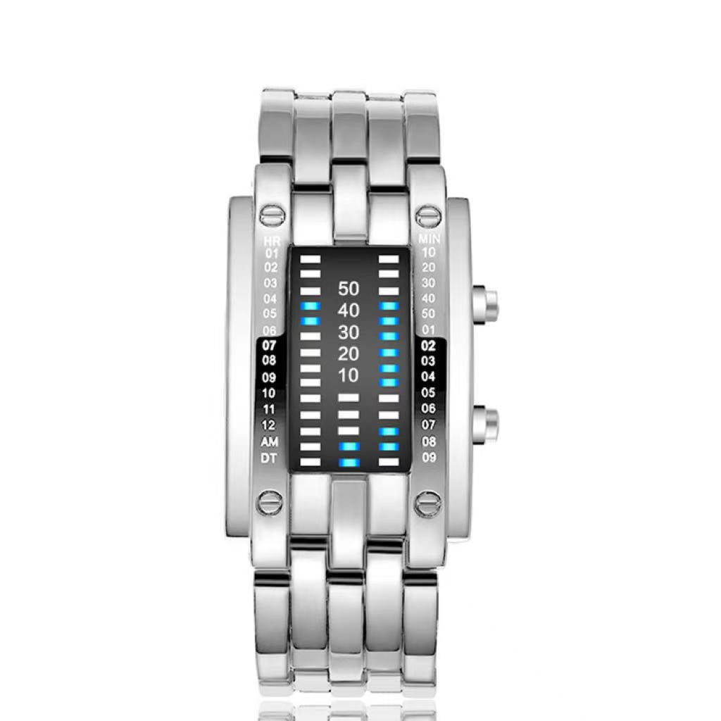 🔥Binary LED Digital Watch, Square Face with Zinc Alloy Band, Unisex Casual Timepiece