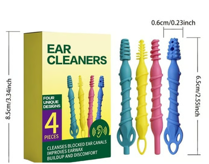 Silicone Ear Wax Removal Tool Set, 4 Pcs Reusable Ear Cleaners with Spiral and Scoop Tips, Washable Ear Pick Kit for Adults, Portable Outer Ear Cleaning Tools. (4 Ear Cleaning Tools1PACK)