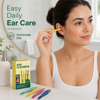 Silicone Ear Wax Removal Tool Set, 4 Pcs Reusable Ear Cleaners with Spiral and Scoop Tips, Washable Ear Pick Kit for Adults, Portable Outer Ear Cleaning Tools. (4 Ear Cleaning Tools1PACK)