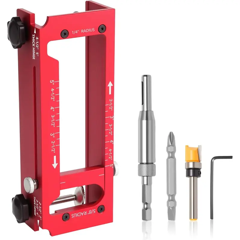 Door Hinge Cut Out Tool for Door & Cabinet Hinges, Adjustable Mortising Template Fits 2.5" to 5" Hinges with 1/4" & 5/8" Radius & Square Corner Tools