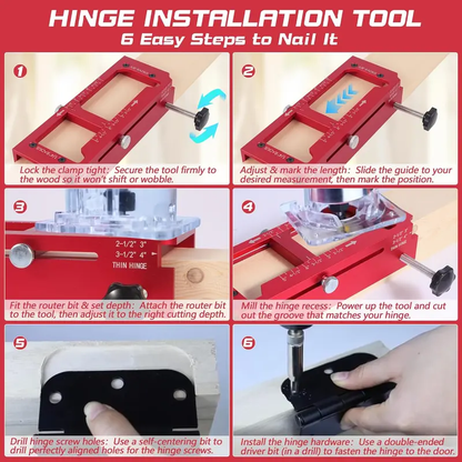 Door Hinge Cut Out Tool for Door & Cabinet Hinges, Adjustable Mortising Template Fits 2.5" to 5" Hinges with 1/4" & 5/8" Radius & Square Corner Tools