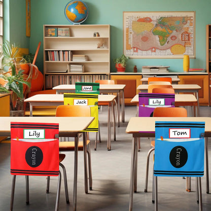 🌈 Classroom Chairback Storage Pockets with Name Slots✏️📚