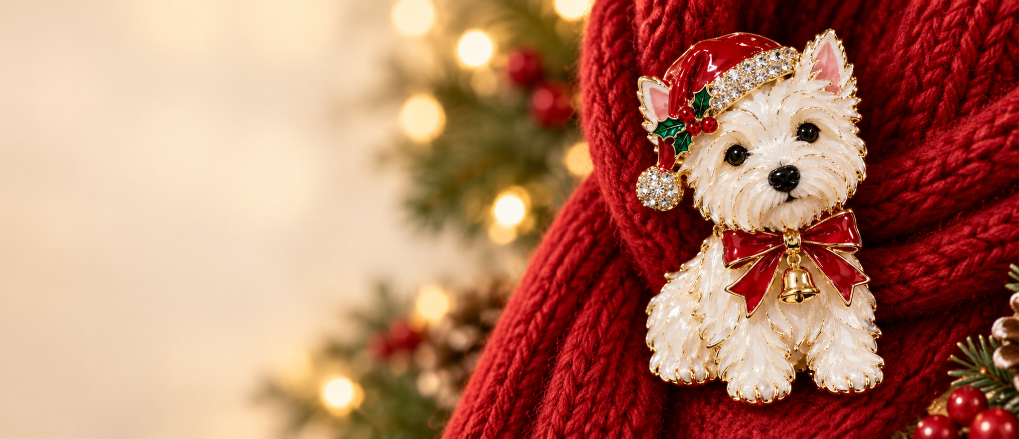 Festive Westie and Yorkshire Terrier inspired Christmas brooch