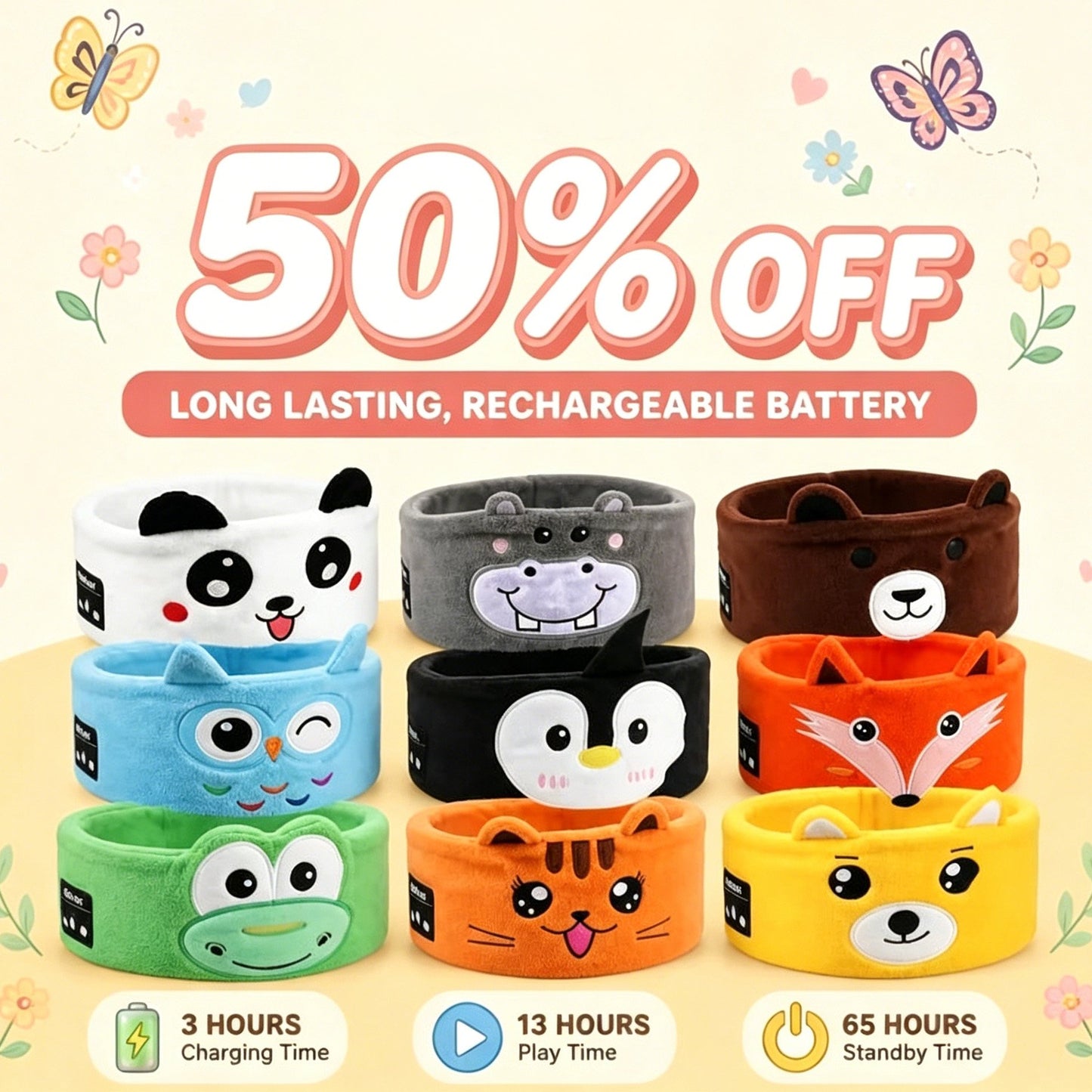 Kids & Adult Sleep Headband | Ultra Soft Bluetooth Animal Music Headphones