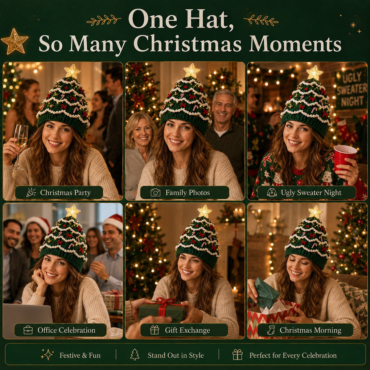 🎄Complete Light-Up Christmas Tree Crochet Hat DIY Kit