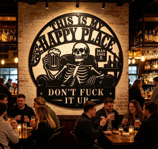 💀🍺"This Is My Happy Place" Funny Man Cave Decor