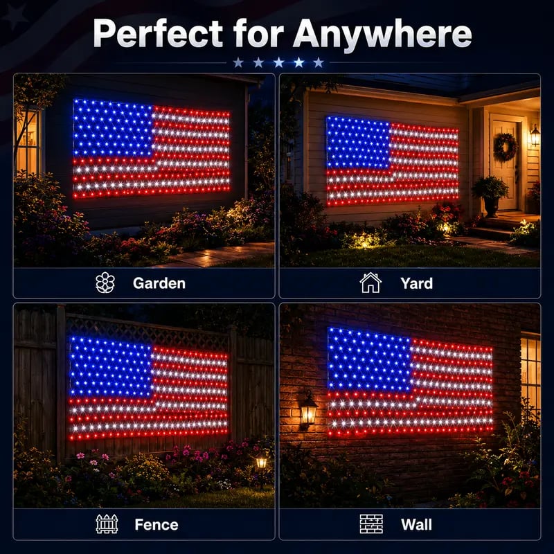 ⚡Hot Sales 🔥Solar American Flag Lights Outdoor American Flag Net Lights