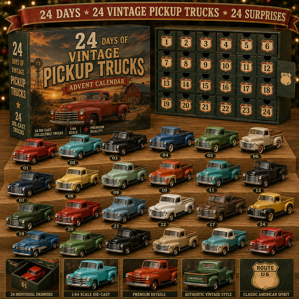 24 Days of American Car Legends Advent Calendar – 24 Die-Cast Collectibles