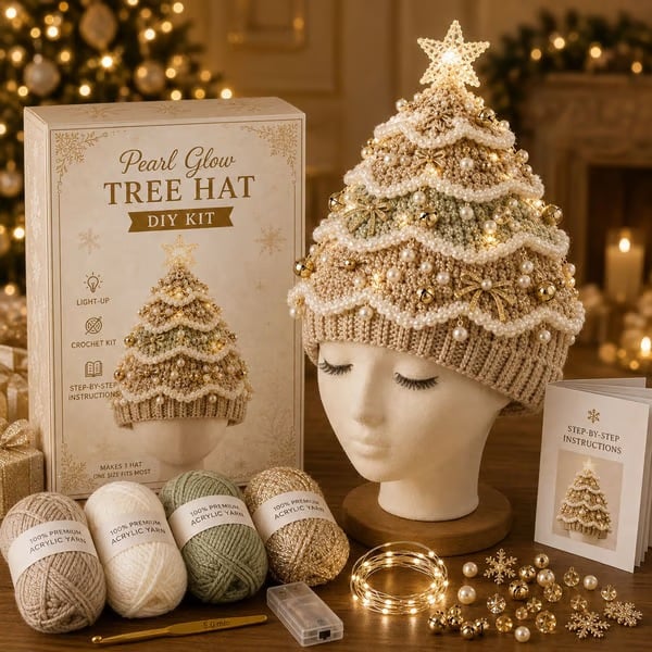 🎄Complete Light-Up Christmas Tree Crochet Hat DIY Kit