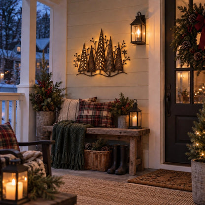 🎄🕯️Vintage-Wanddekoration aus Metall mit Waldmotiv und Beleuchtung🌙