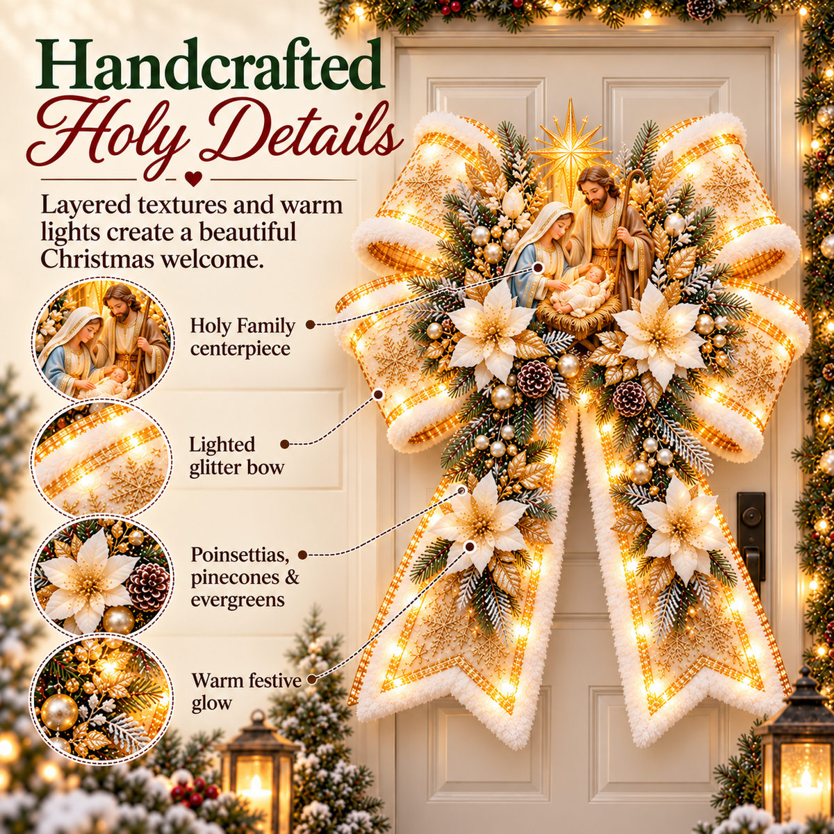 🙏🎀 Christian Christmas Blessing Bows – Lighted Religious Christmas Door Hangers