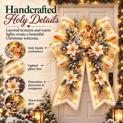 🙏🎀 Christian Christmas Blessing Bows – Lighted Religious Christmas Door Hangers