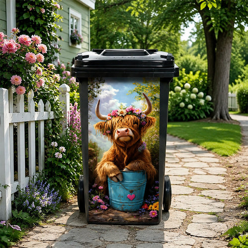 🐮 Highland Cow Floral Print Bin Sticker