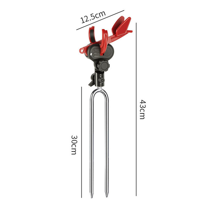 Adjustable fishing rod holder with ground spike for shore fishing