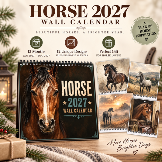 Horse 2027 Wall Calendar – 12-Month Vintage Equestrian Art Calendar, Majestic Horse Paintings, Rustic & Timeless Decor for Horse Lovers