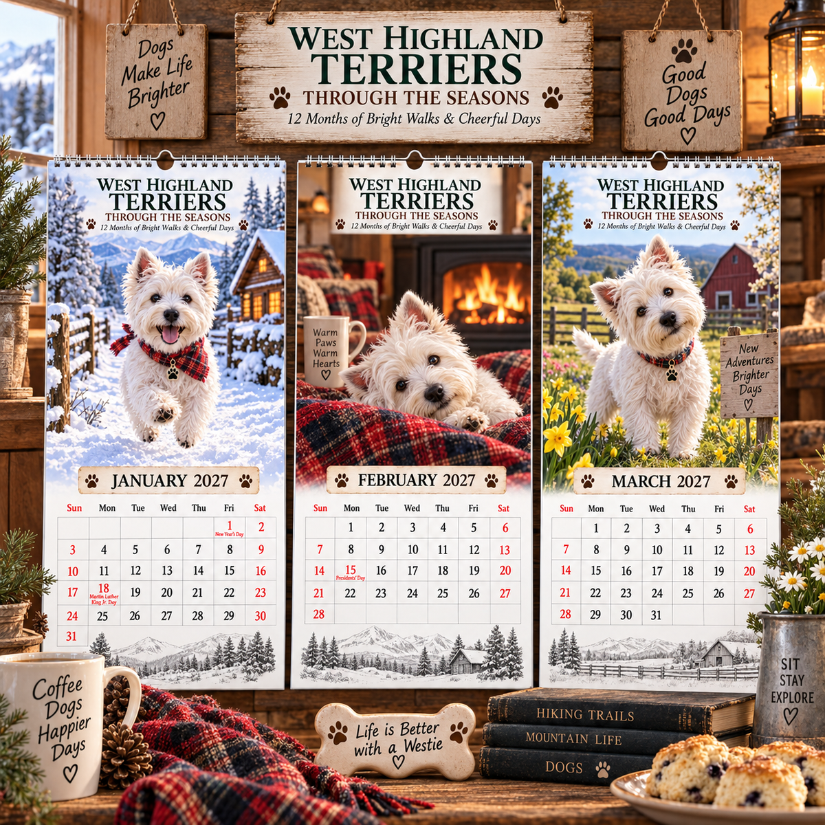 ✨🌲2027 West Highland Terriers Through The Seasons Calendar🐶