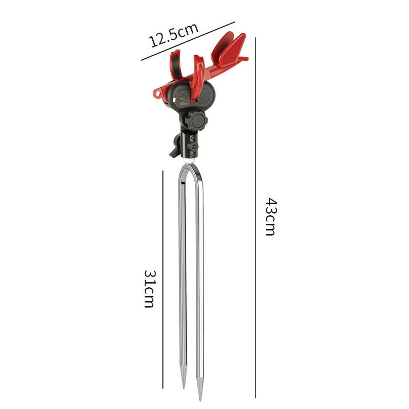 Adjustable fishing rod holder with ground spike for shore fishing